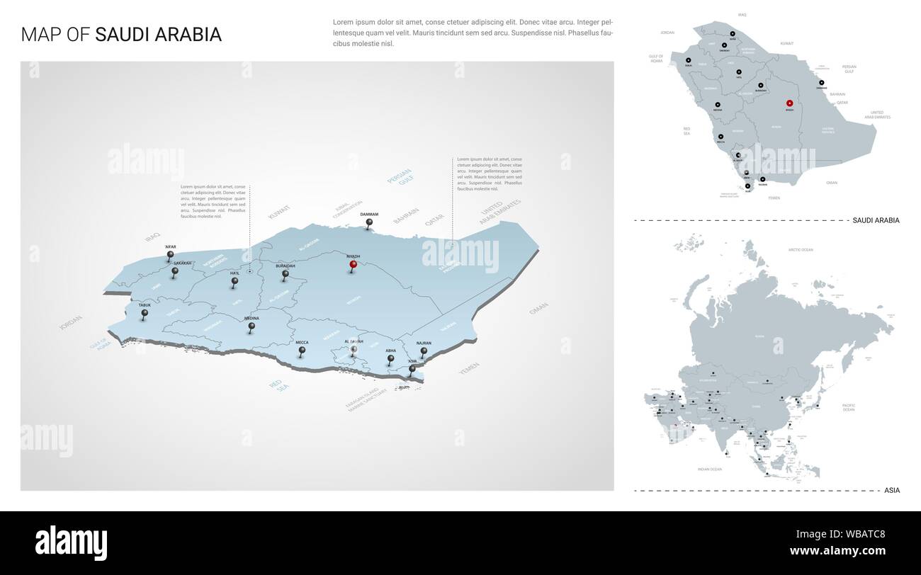 Saudi Arabia Map With City Name Vector Set Of Saudi Arabia Country. Isometric 3D Map, Saudi Arabia Map,  Asia Map - With Region, State Names And City Names Stock Vector Image & Art  - Alamy