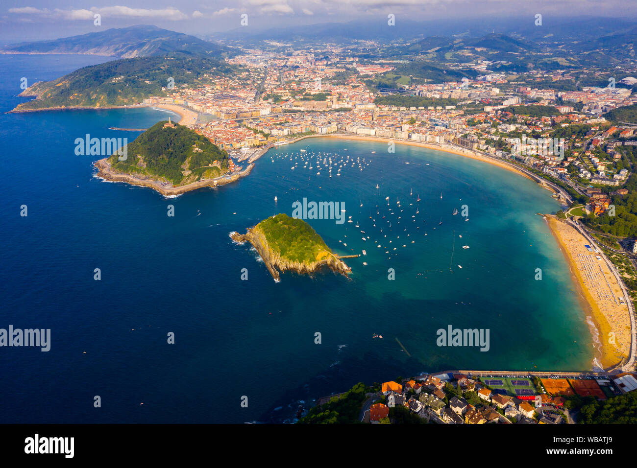 Scenic view from drone of Spanish town of San Sebastian (Donostia) on  southern coast of Bay of Biscay on sunny summer day, Basque Country Stock  Photo - Alamy
