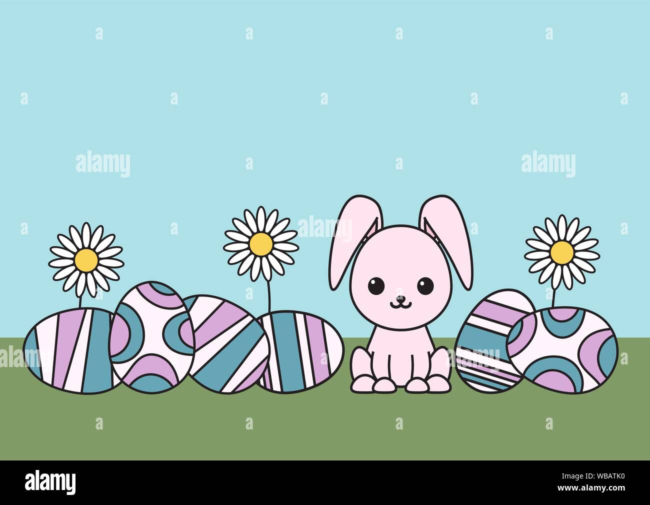 Decorative Easter background with eggs and rabbit. Suitable for postcard design. Vector illustration EPS10 Stock Vector