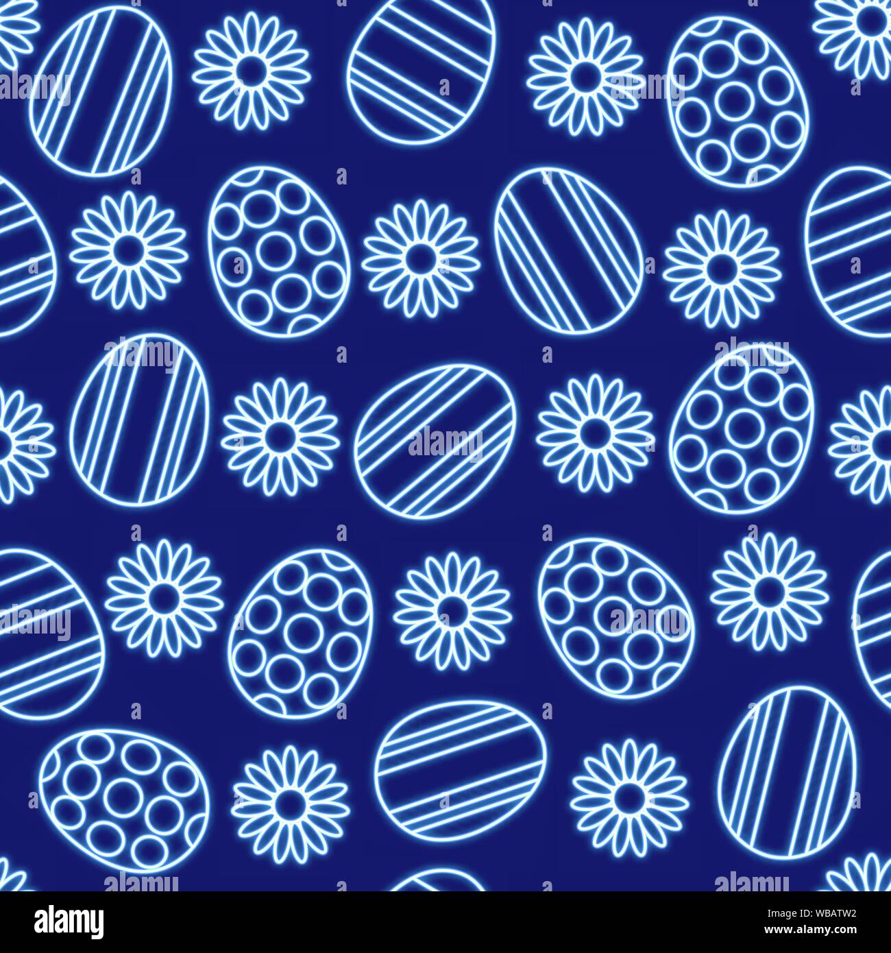 Seamless pattern with Easter eggs and chamomiles with neon effect. Vector illustration EPS10 Stock Vector