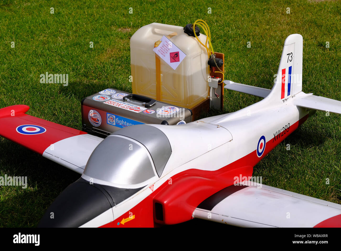 Model aircraft using scale model working jet engines to power flight. Stock Photo