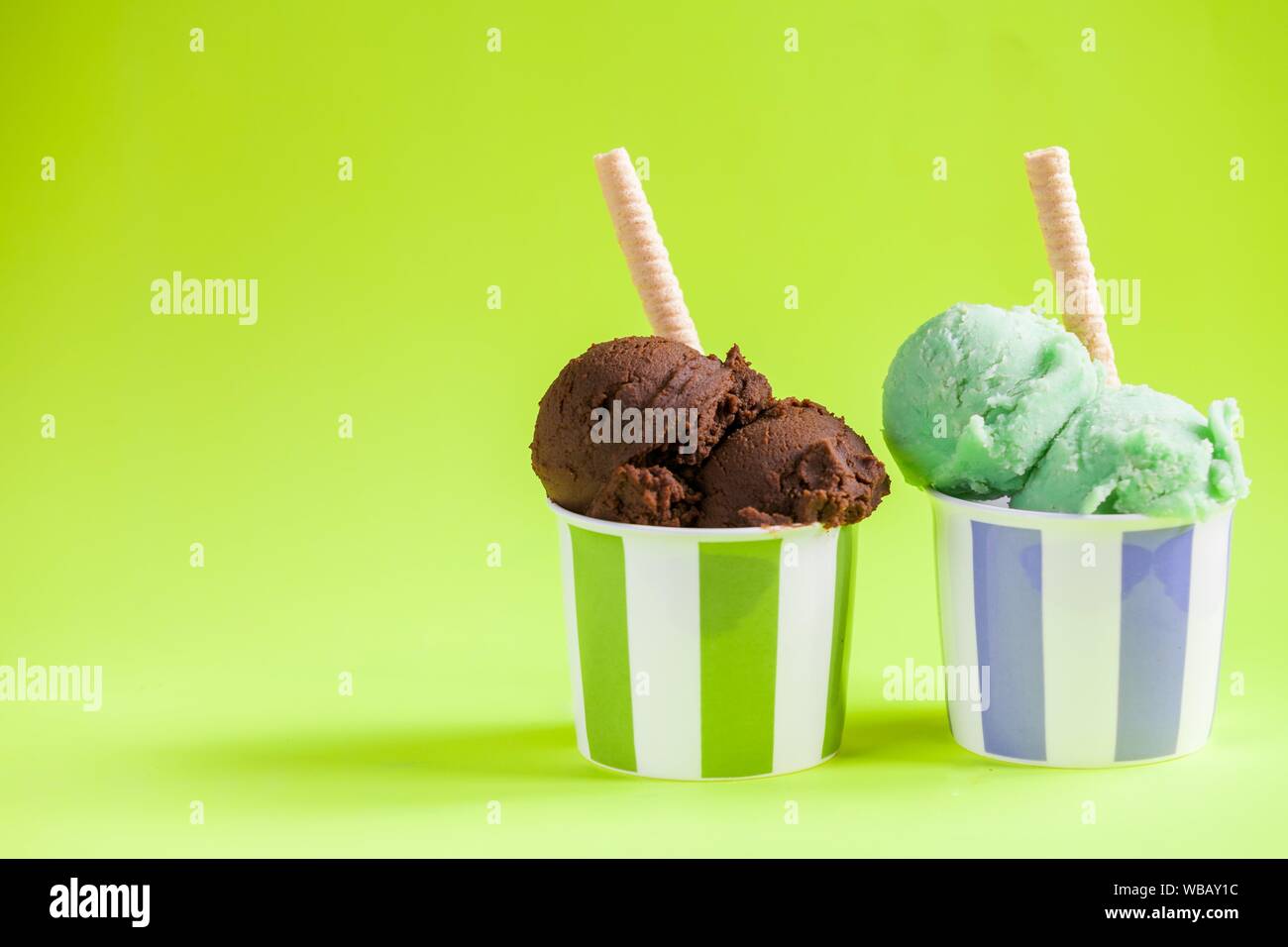 Download Two Ceramic Bowls With Two Ice Cream Balls On Yellow Backdrop Stock Photo Alamy Yellowimages Mockups