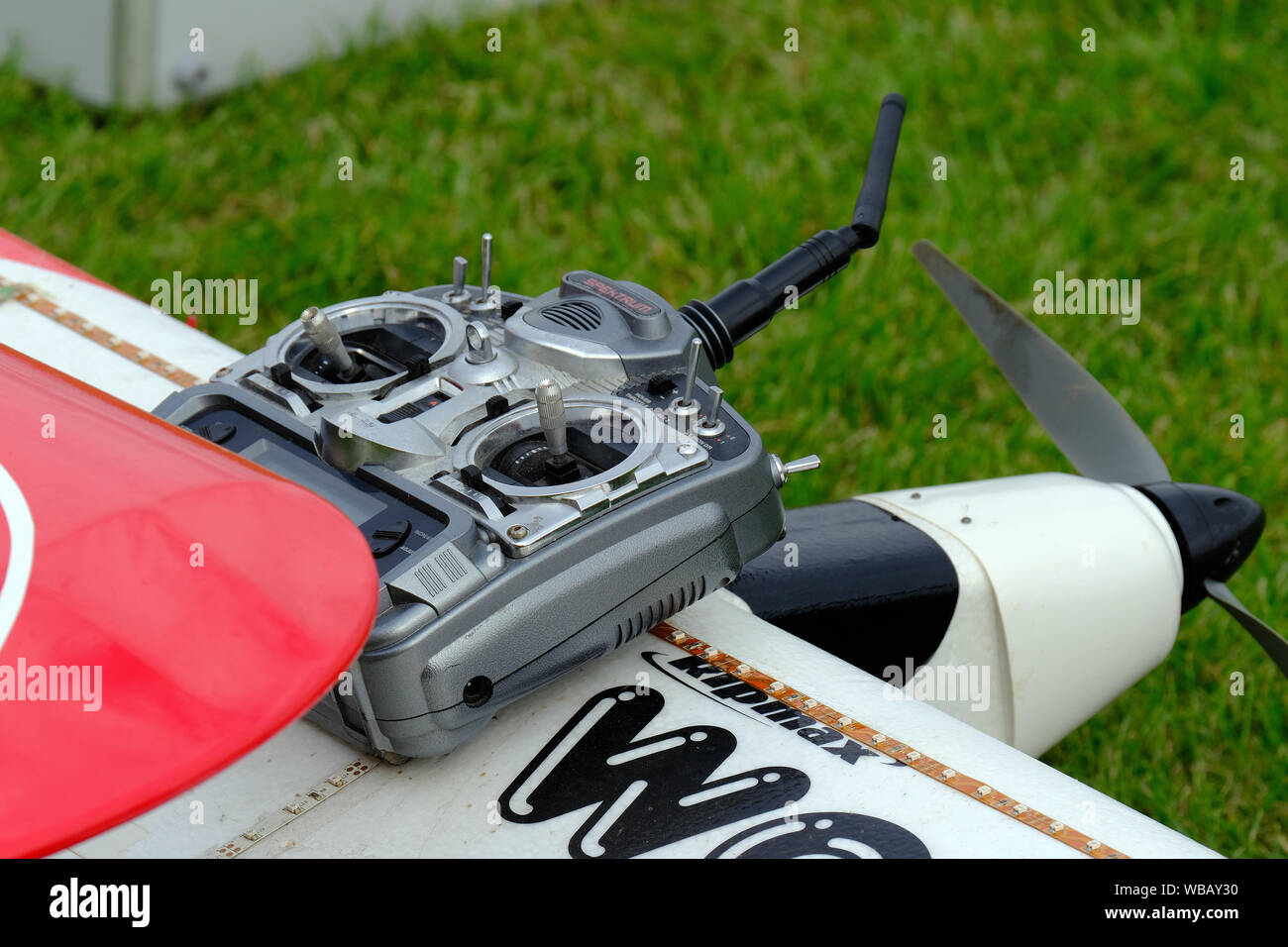 Modern radio control unit for aircraft modellers. Stock Photo