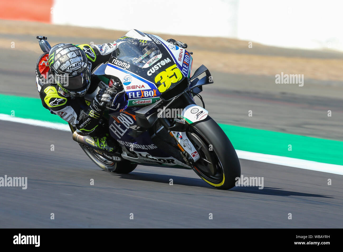 Silverstone, UK. 24th June, 2019. MotoGP rider Cal Crutchlow (LCR Honda CASTROL) during qualifying at the 2019 GoPro British Grand Prix (MotoGP) at Silverstone Circuit, Towcester, England on 24 August 2019. Photo by David Horn. Credit: PRiME Media Images/Alamy Live News Stock Photo