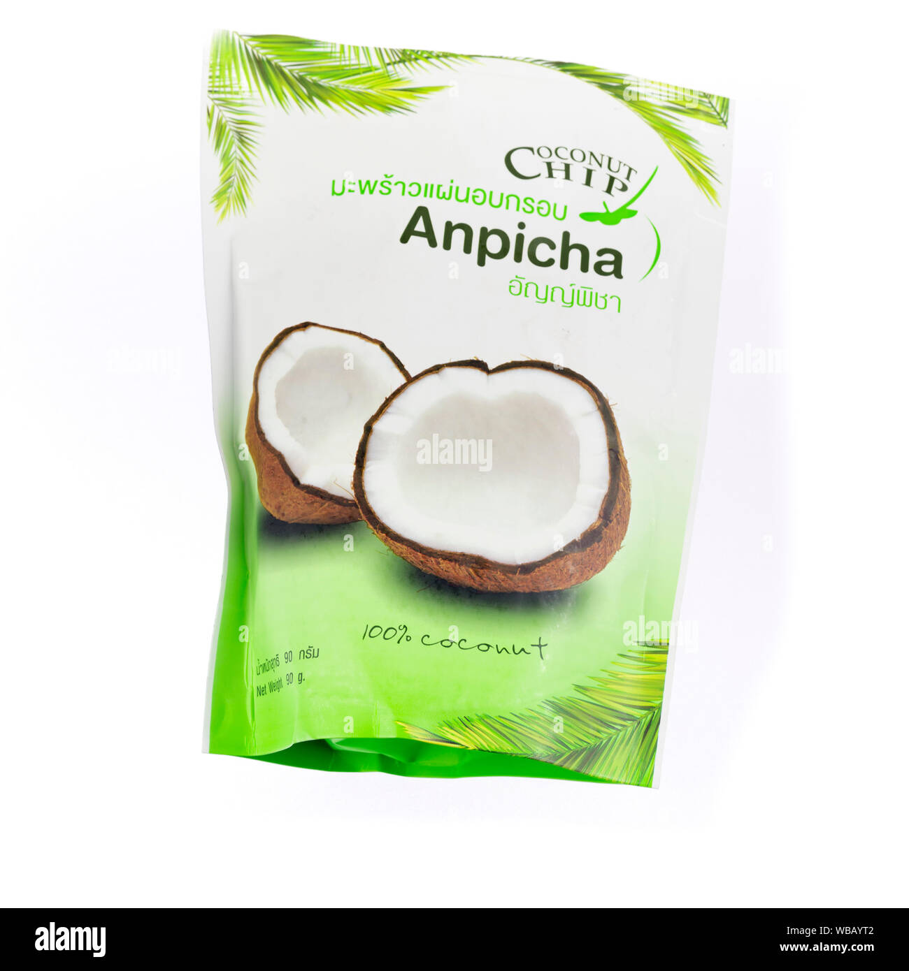 Bag of dried coconut chips from Thailand Stock Photo Alamy