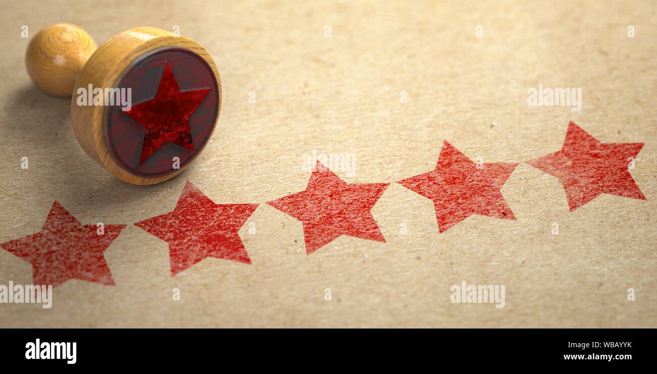 Five stars printed on craft paper with stamp. Rating, best choice, customer  experience and high quality level concept. 3d illustration Stock Photo -  Alamy
