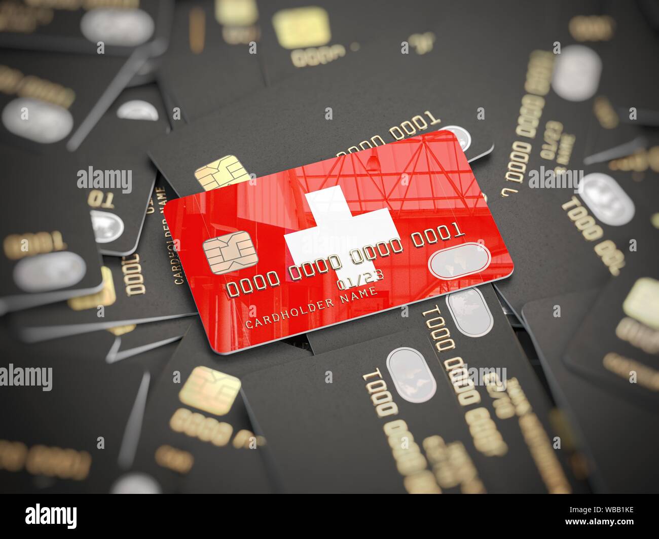 Credit Card Of Swiss Bank On The Heap Of Other Different Black Cards Opening A Bank Account In Switzerland 3d Illustration Stock Photo Alamy