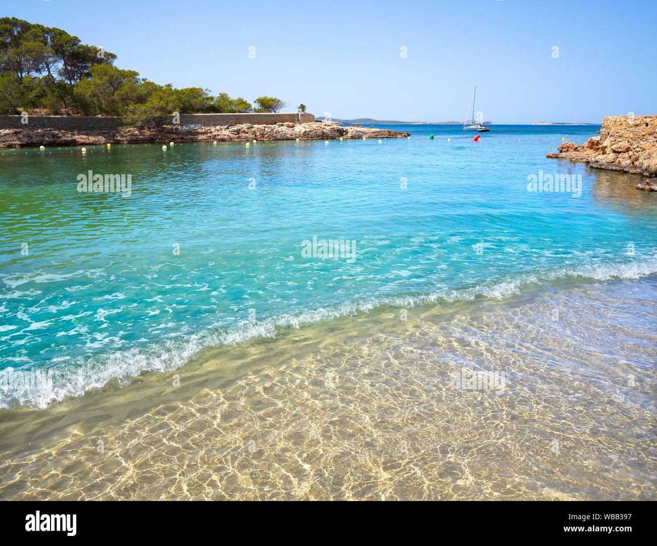 Ibiza Cala Gracio Gracioneta beach in San Antonio of Balearic Islands. Stock Photo