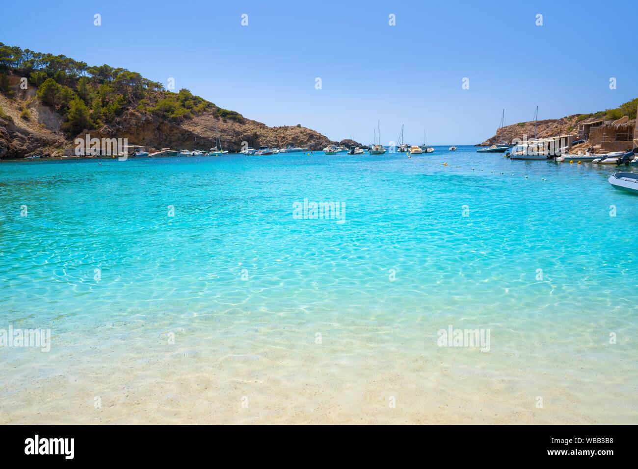 Ibiza Cala Vadella alse Vedella beach in Sant Josep of Balearic Islands. Stock Photo