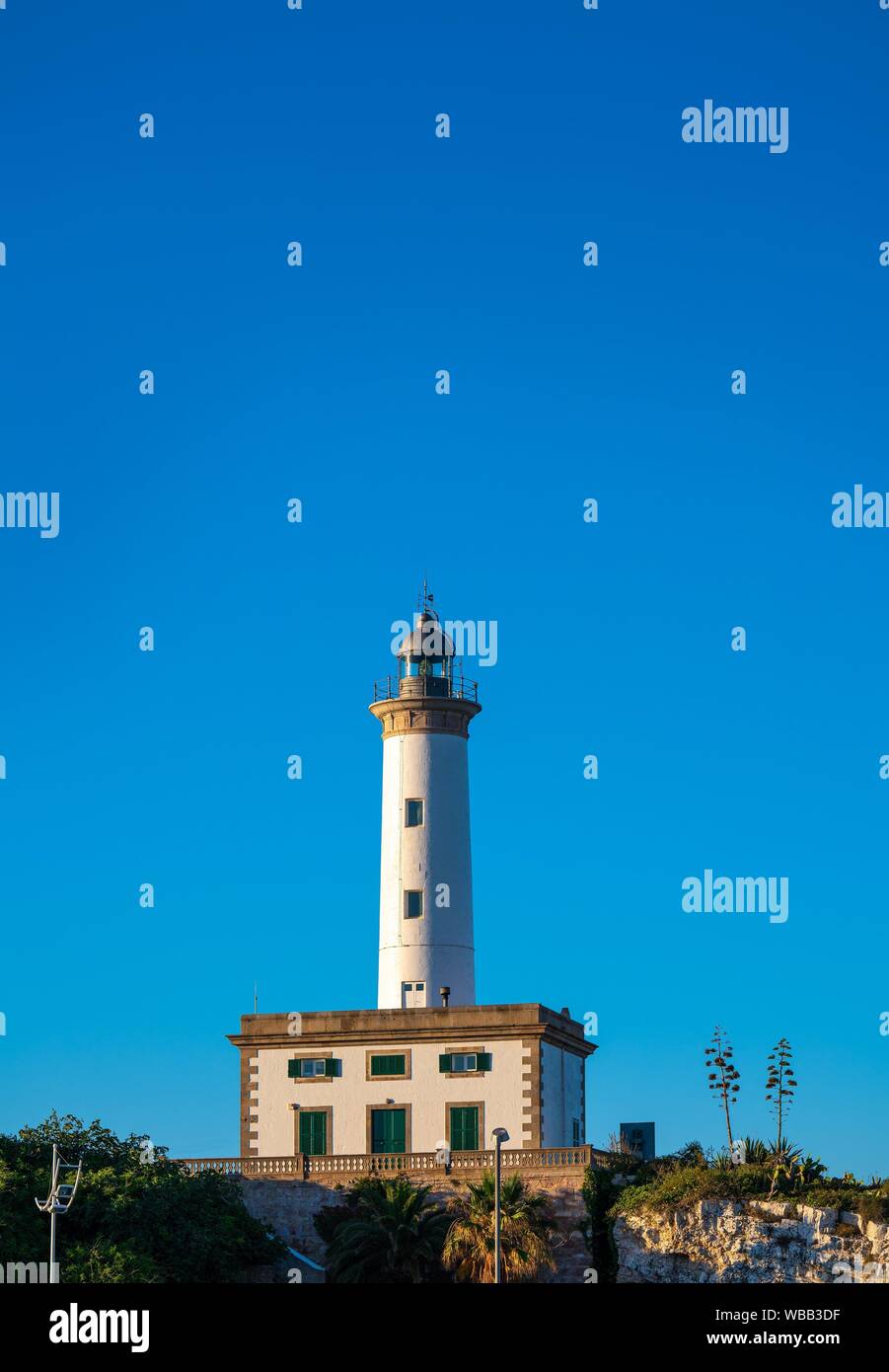 Ibiza Botafoc lighthouse in Eivissa port of Balearic Islands. Stock Photo