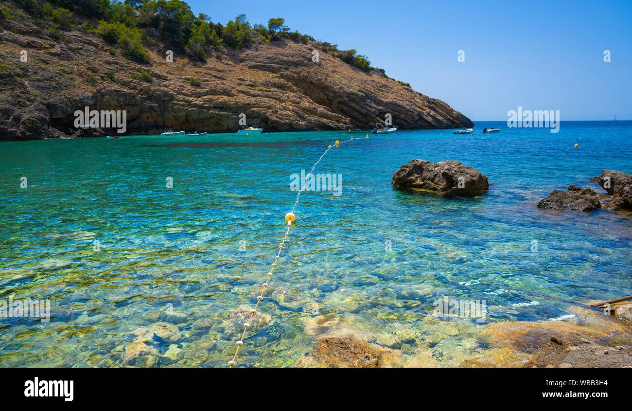 Ibiza Cala Moli beach in Sant Josep of Balearic Islands. Stock Photo