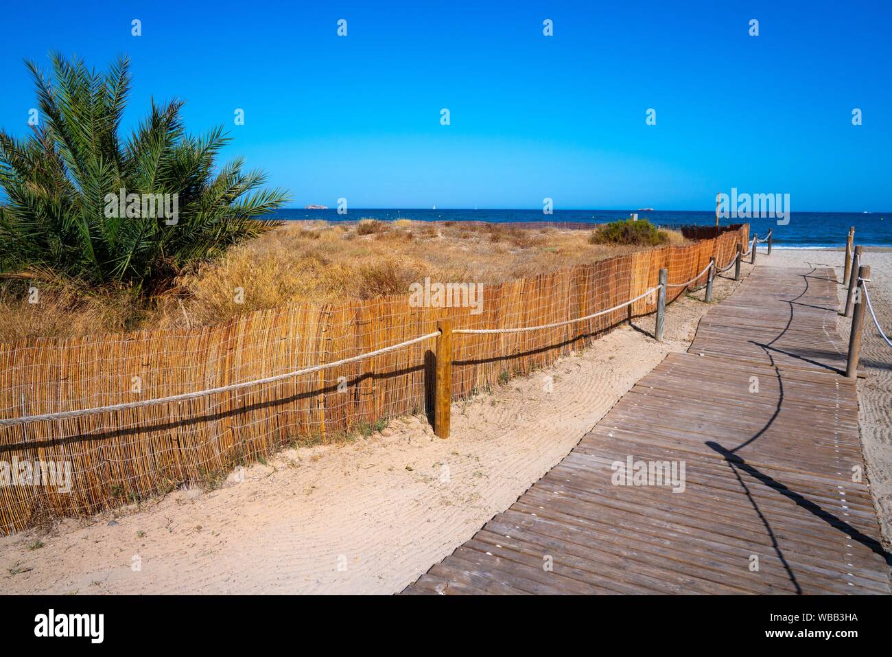 Ibiza Playa d En Bossa beach in Sant Josep of Balearic Islands. Stock Photo