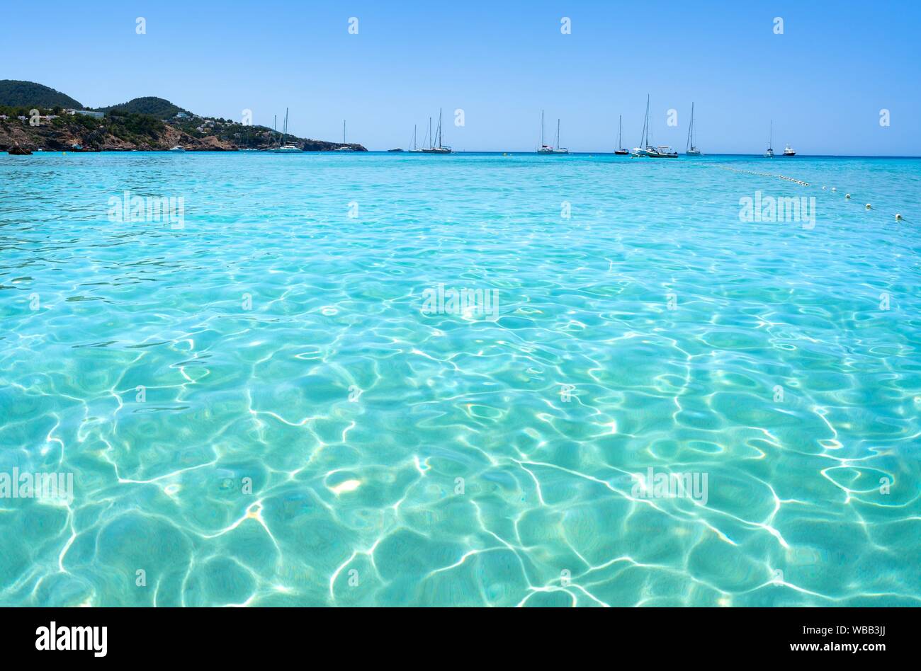 Ibiza Cala Tarida beach in Sant Josep of Balearic Islands. Stock Photo