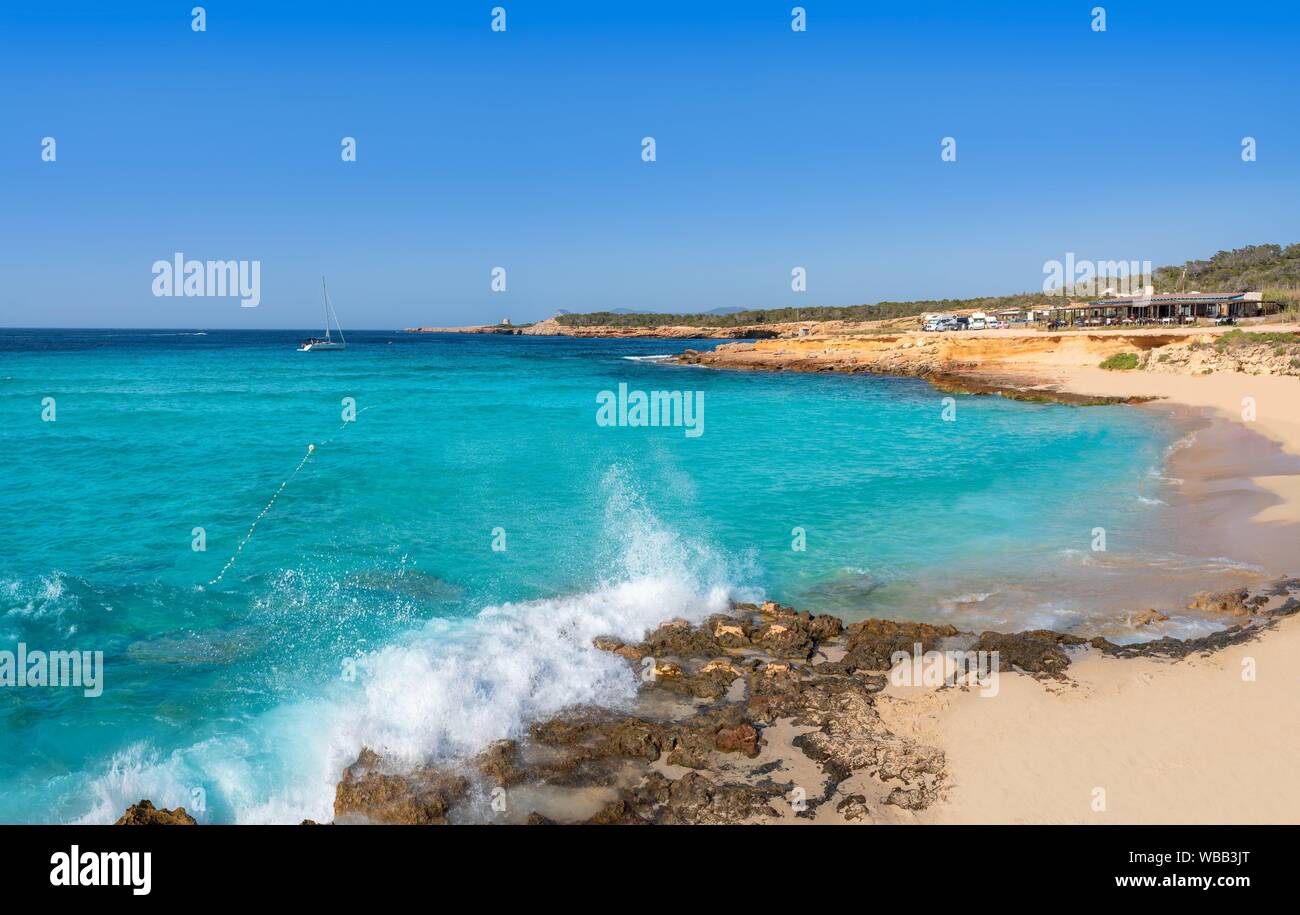 Ibiza Cala Comte Conta beach in Sant Josep of Balearic Islands. Stock Photo