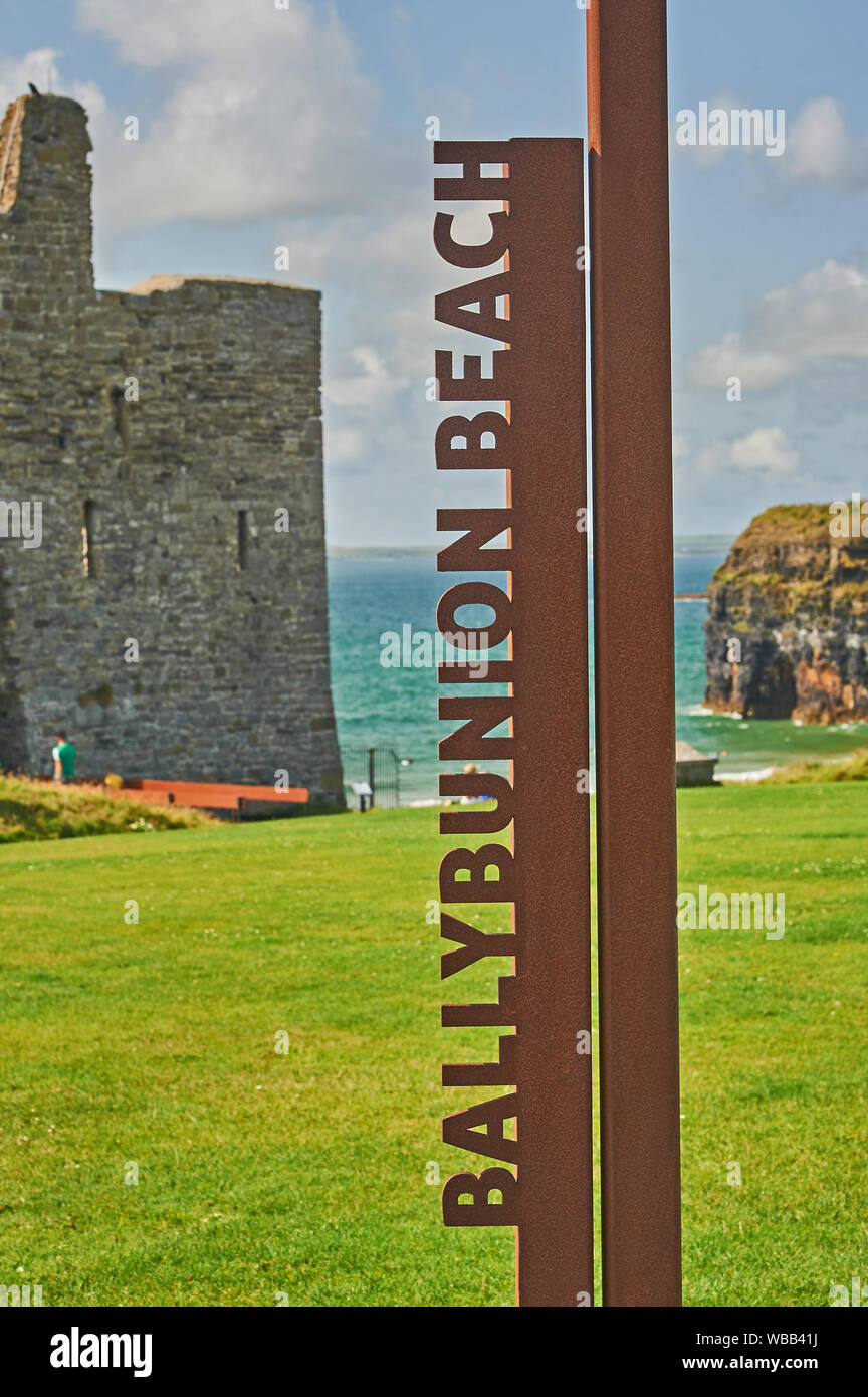 Corten steel sign for Ballybunion Beach, County Kerry, Republic of Ireland Stock Photo