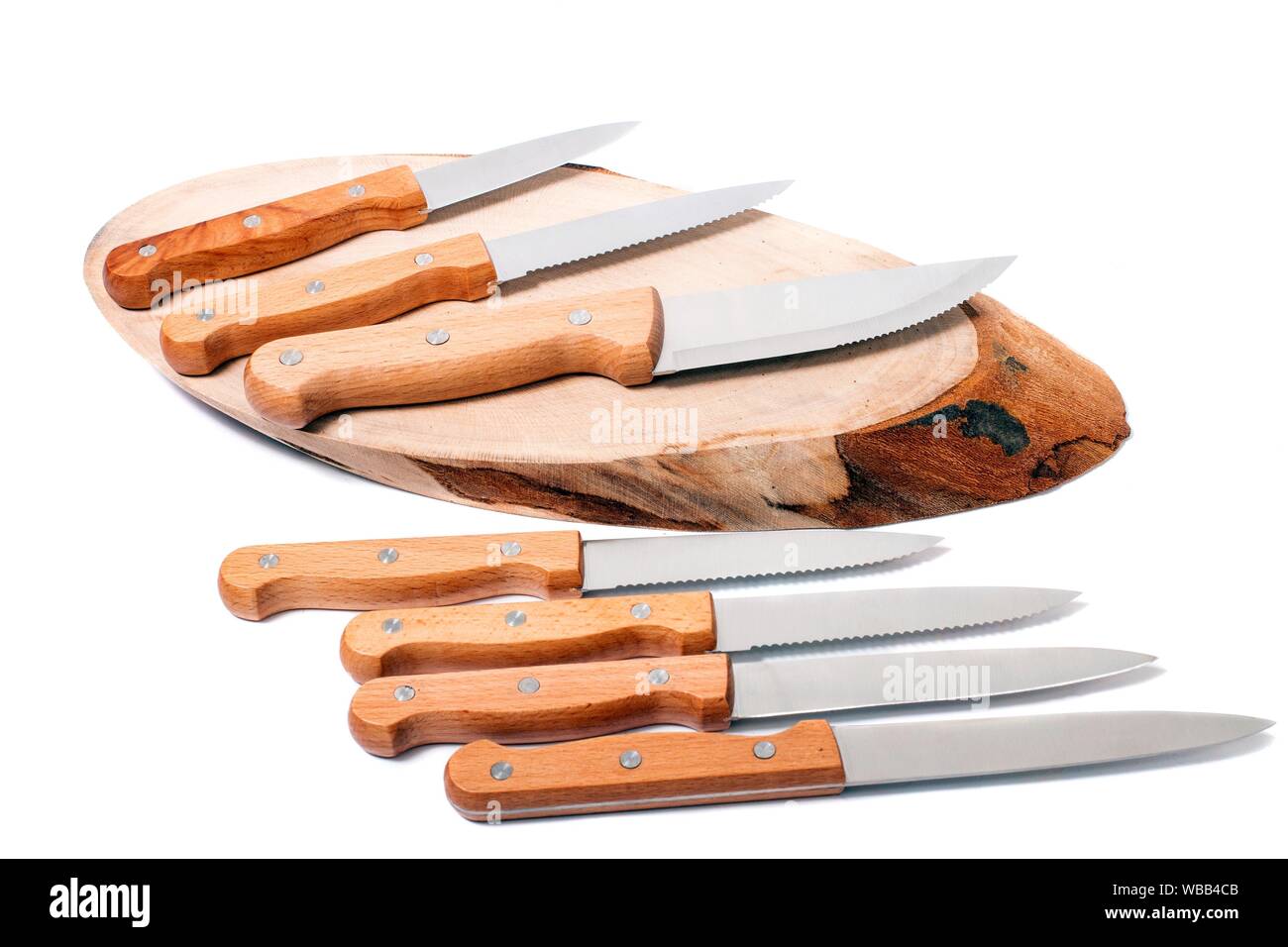 set of knives for different uses on the kitchen isolated on white