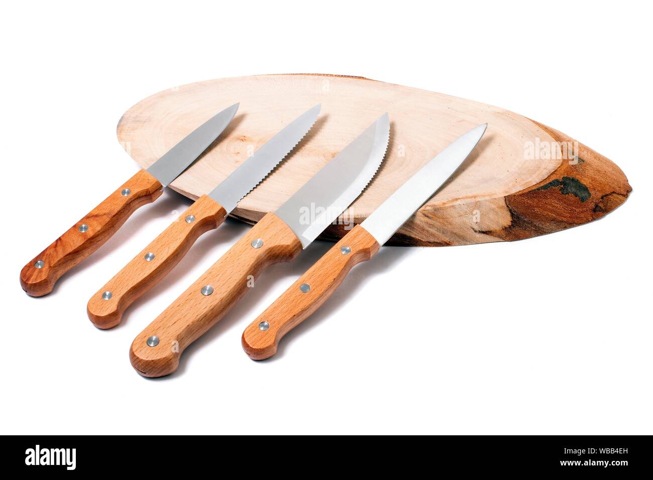 set of knives for different uses on the kitchen isolated on white