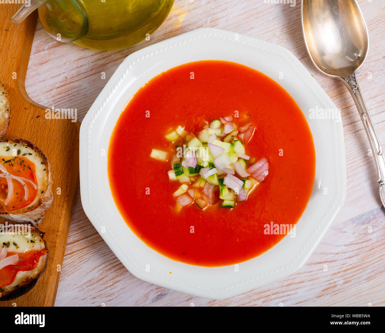 National Spanish Tomato Soup Gazpacho Served With Canape Stock Photo Alamy