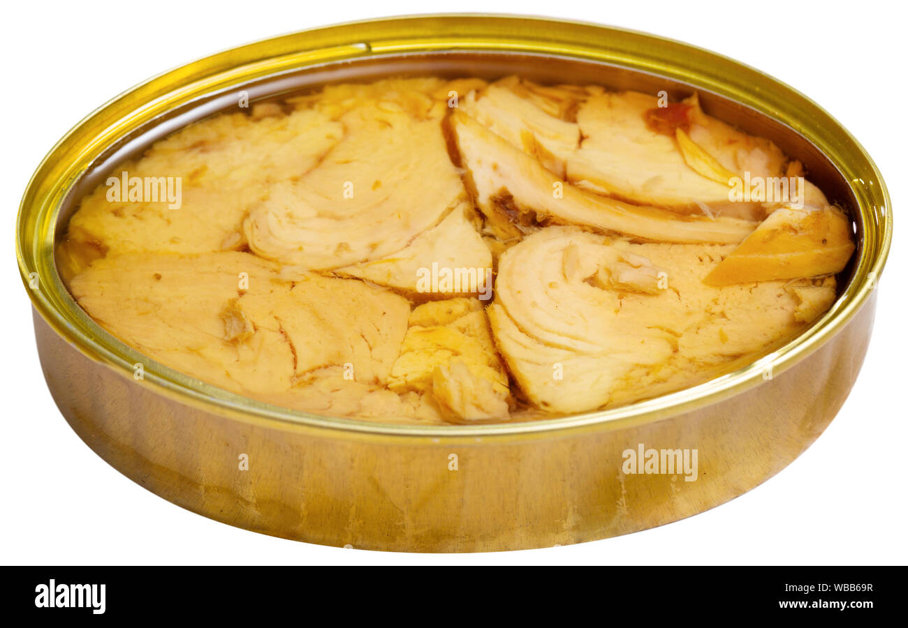 Canned tuna fish. Isolated over white background Stock Photo Alamy