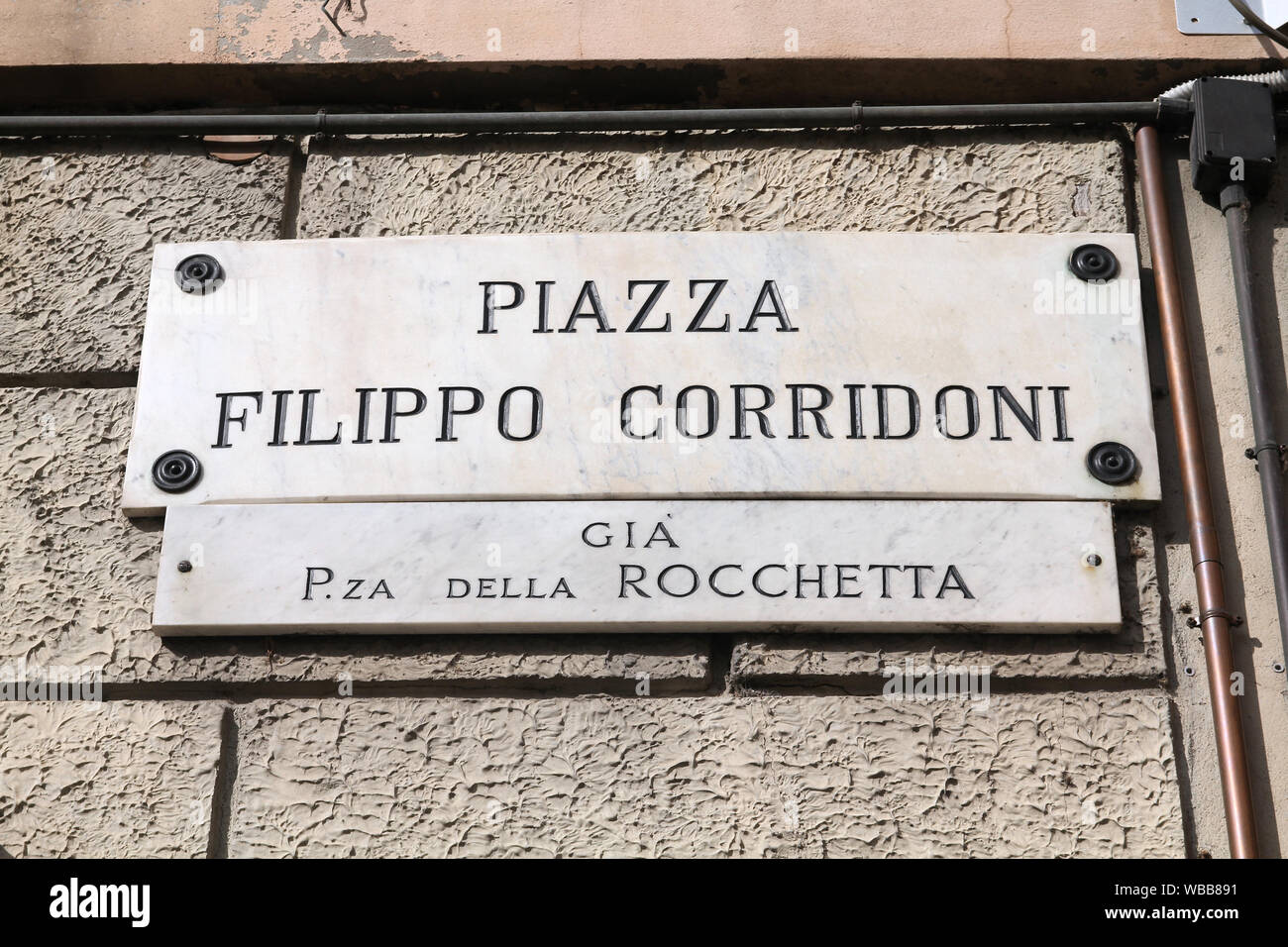 Parma, Italy - Emilia-Romagna region. Street sign - Filippo Corridoni square. Stock Photo