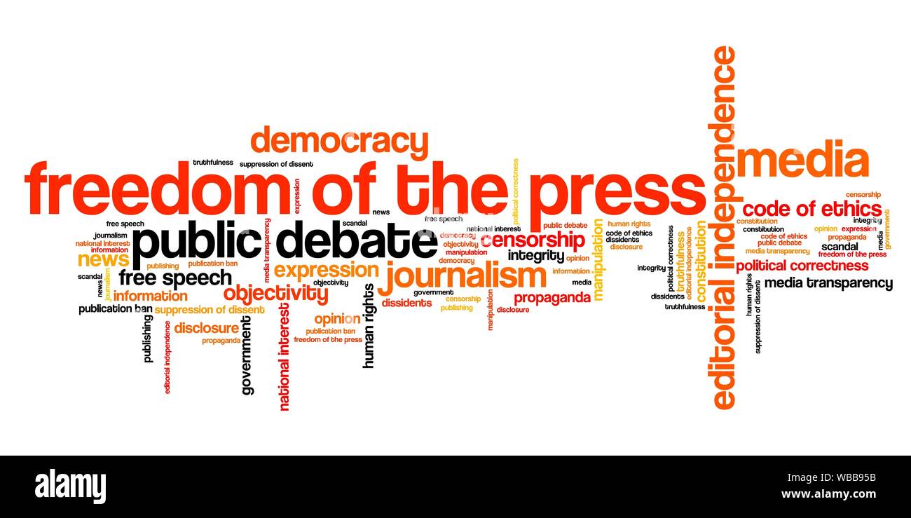 Freedom of the press issues and concepts word cloud illustration. Word collage concept. Stock Photo
