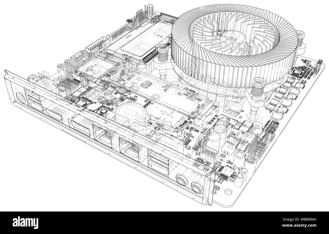 Electronic circuit board. Vector illustration. Wireframe. Tracing