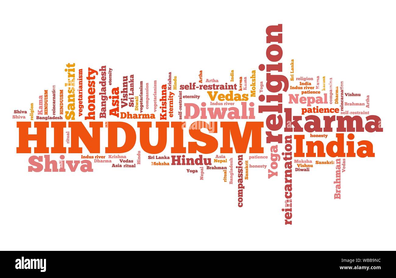 Hinduism karma way of life. Word cloud sign Stock Photo Alamy