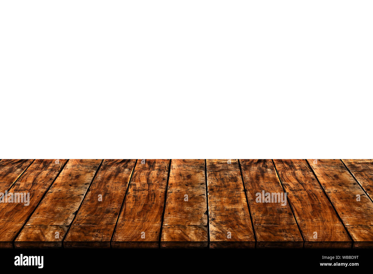 Empty wooden table isolated on white background with clipping path Stock Photo