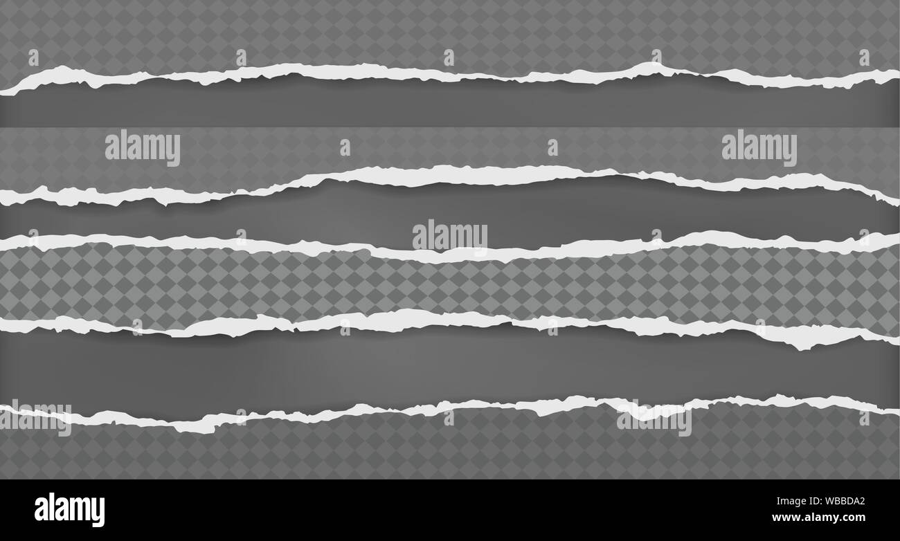 Set of torn, ripped, squared paper strips with soft shadow are on black ...