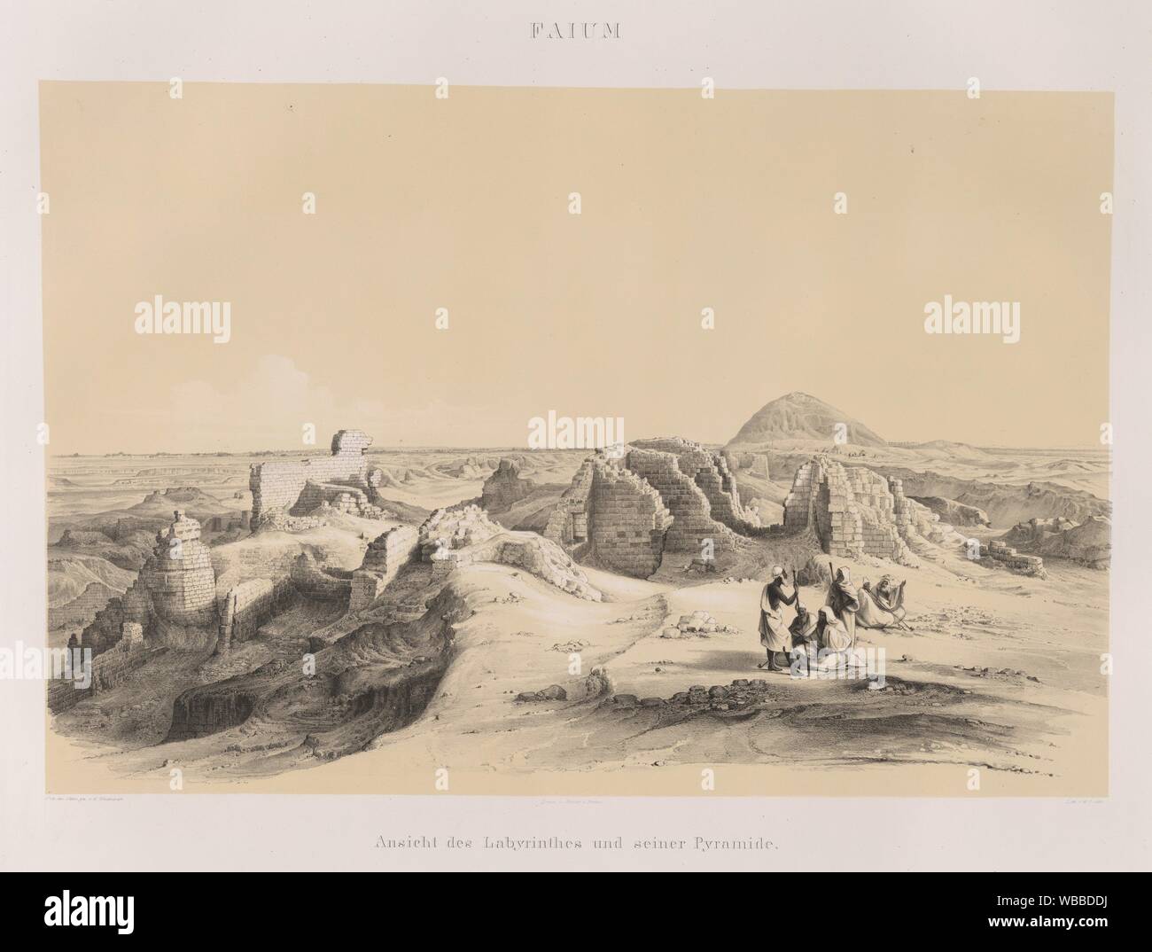 Faium [Fayyûm]: Ansicht des Labyrinthes und seiner Pyramide. Lepsius, Richard, 1810-1884 (Author) Seidenbach, E. (Artist) Mercier (Printer) Loeillot, Stock Photo