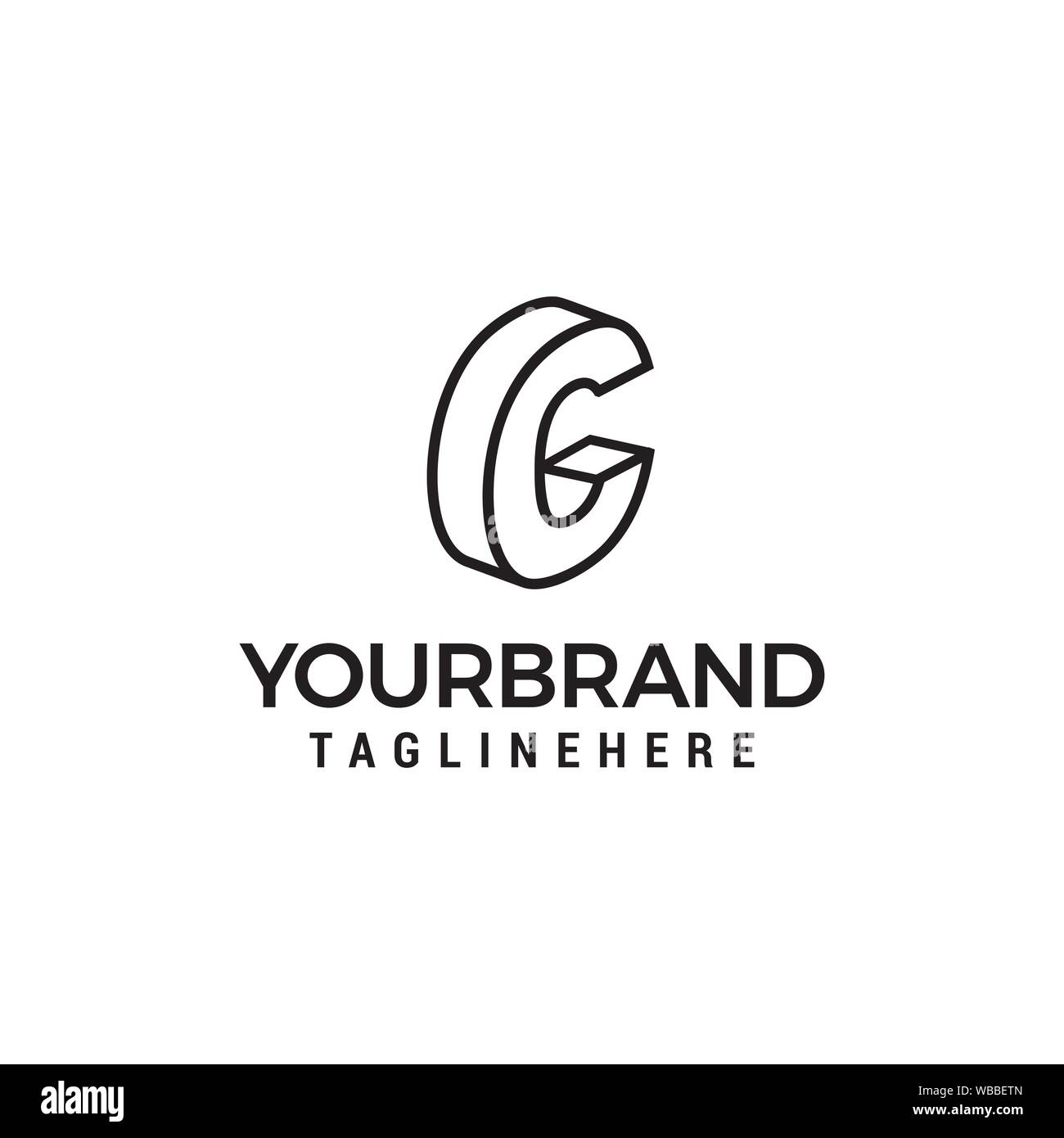 Letter C logo 3D isometric lines geometric shape template design vector Stock Vector