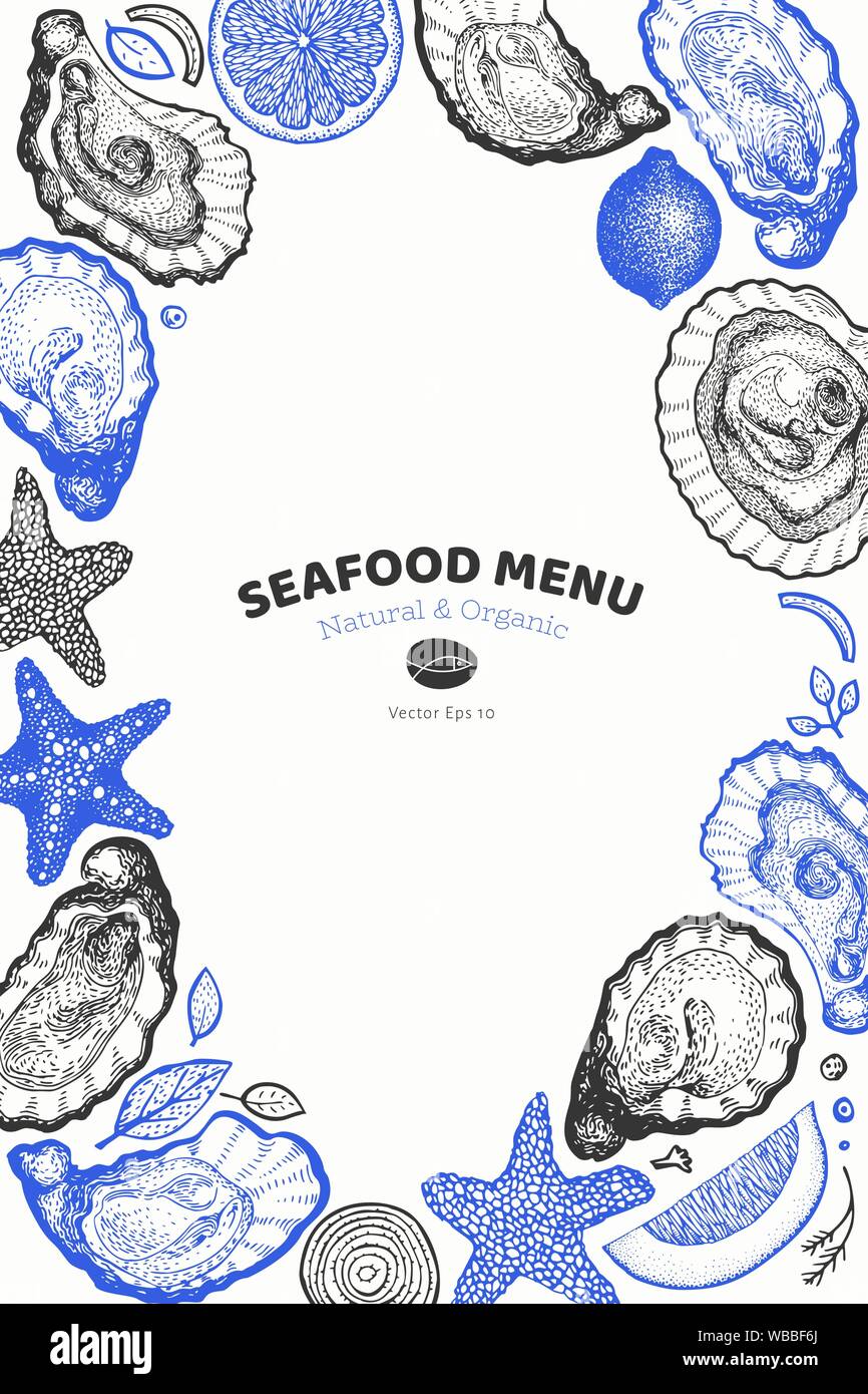 Oysters And Spices Design Template Hand Drawn Vector Illustration