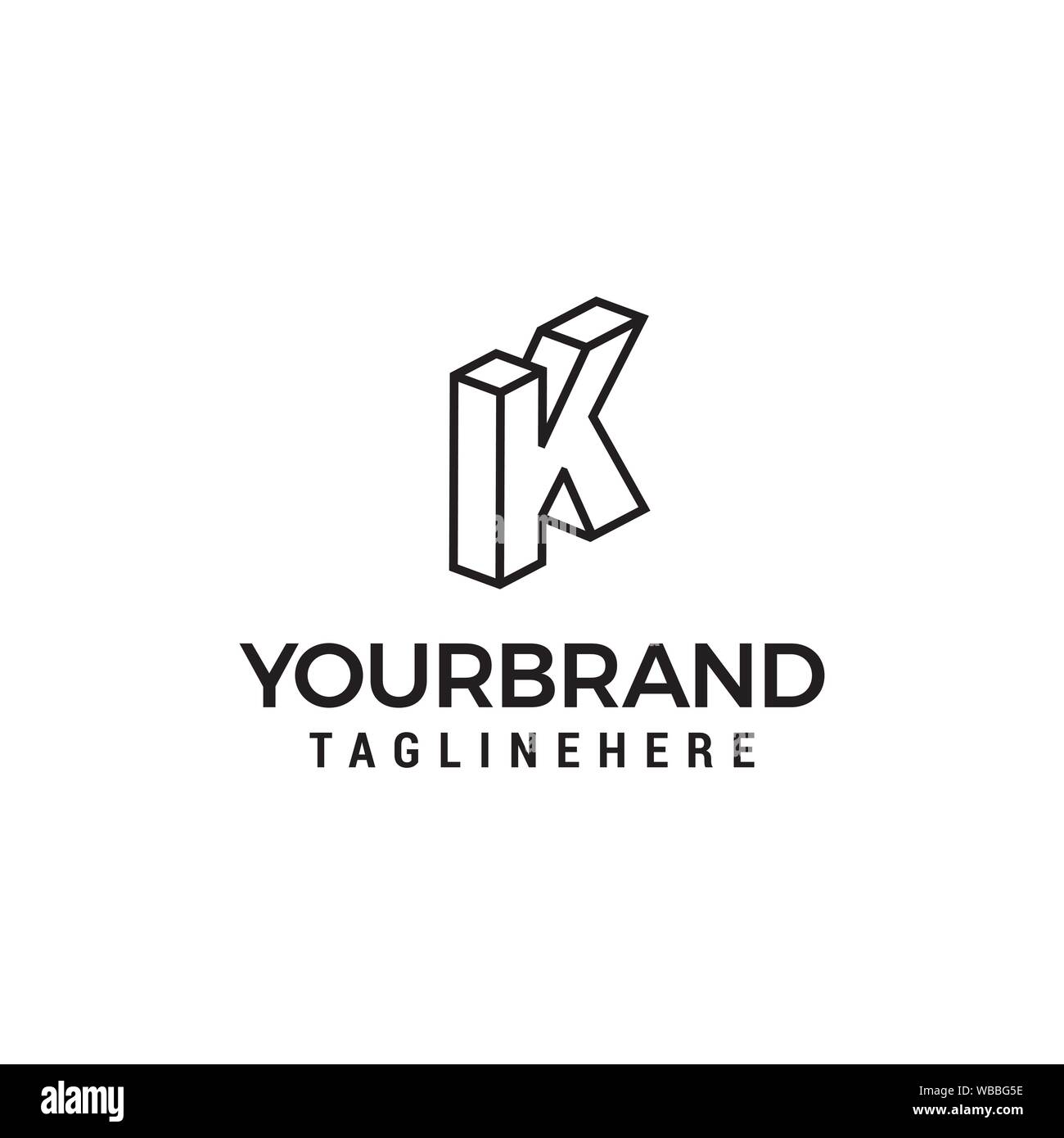 Letter K logo 3D isometric lines geometric shape template design vector Stock Vector Image & Art