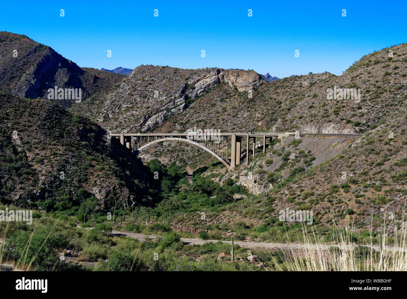 Bridge over a canyon along US60, the Gila-Pinal Scenic Road Stock Photo