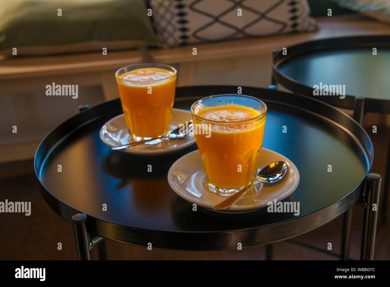 Two glasses of orange juice Stock Photo Alamy