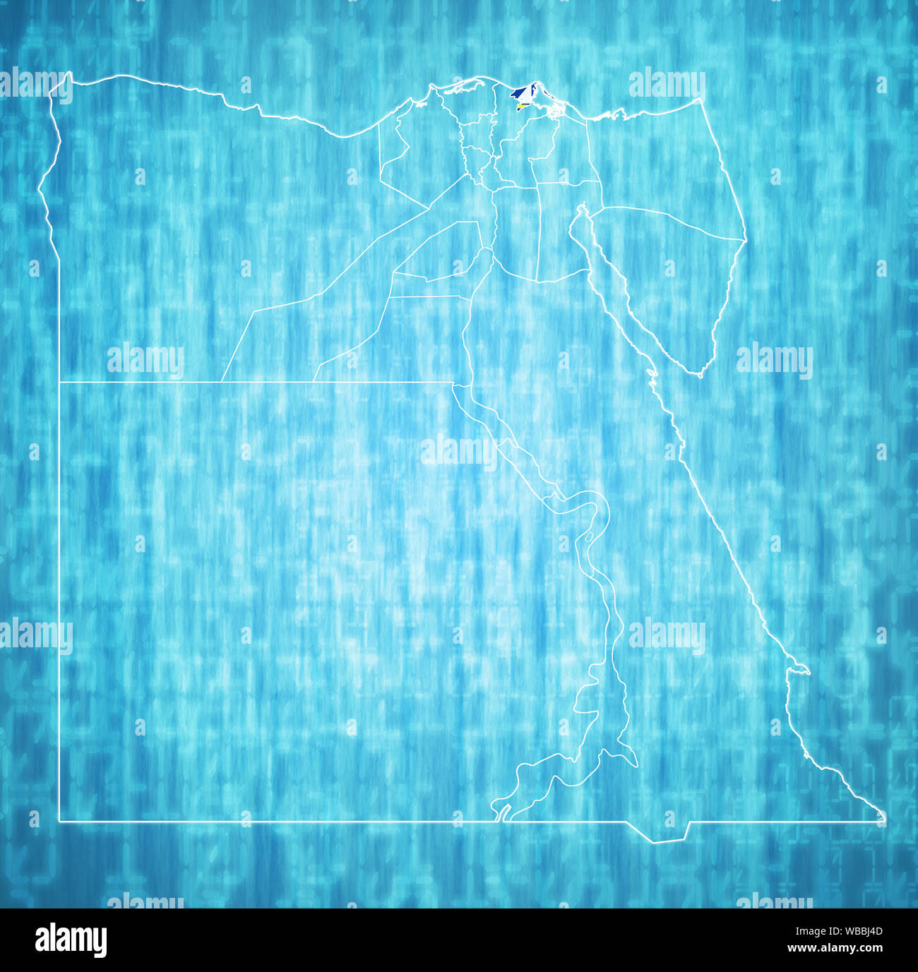Damietta territory and flag on map of administrative divisions of egypt