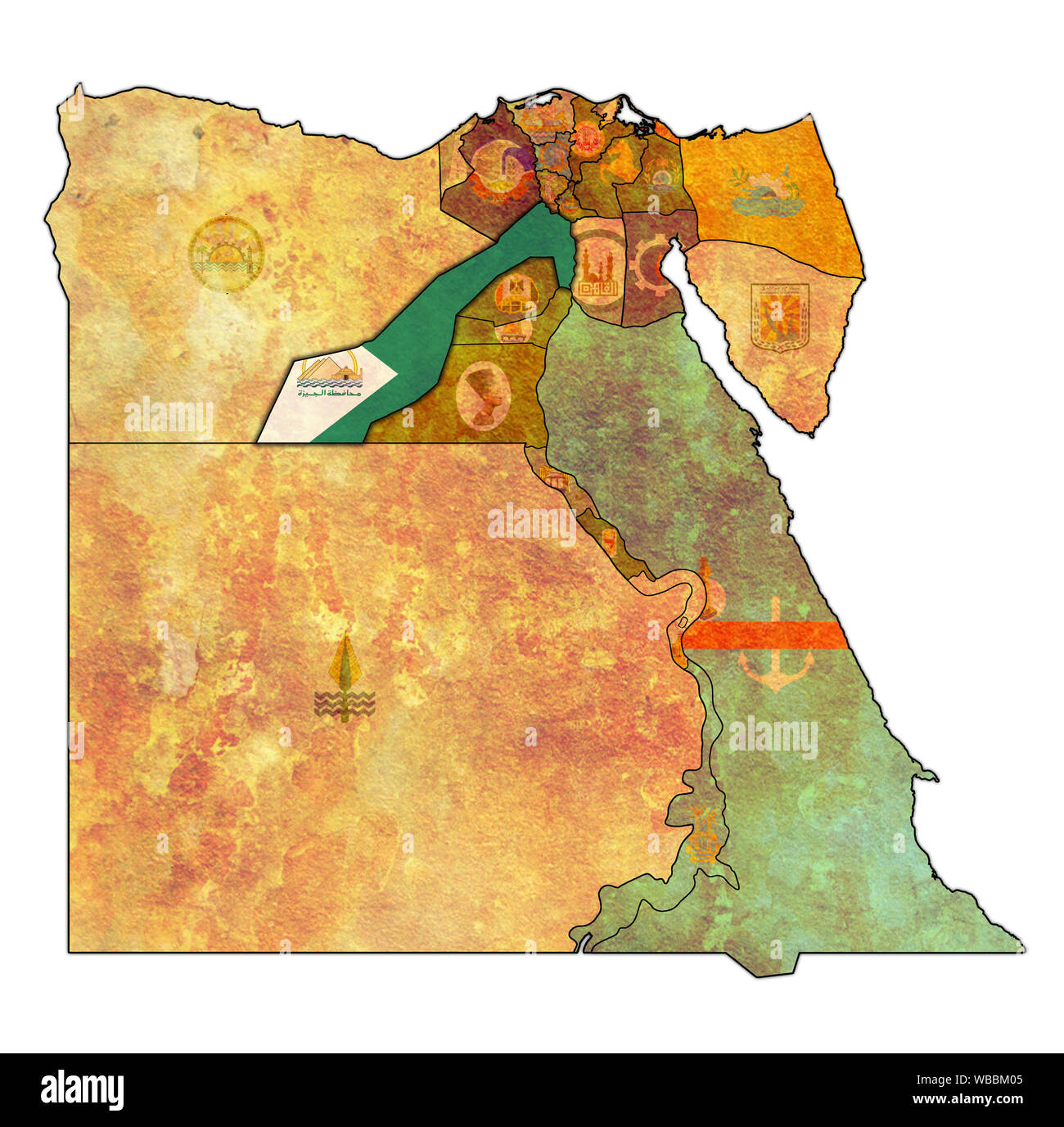 Giza territory and flag on map of administrative divisions of egypt with  borders of Governorates Stock Photo - Alamy