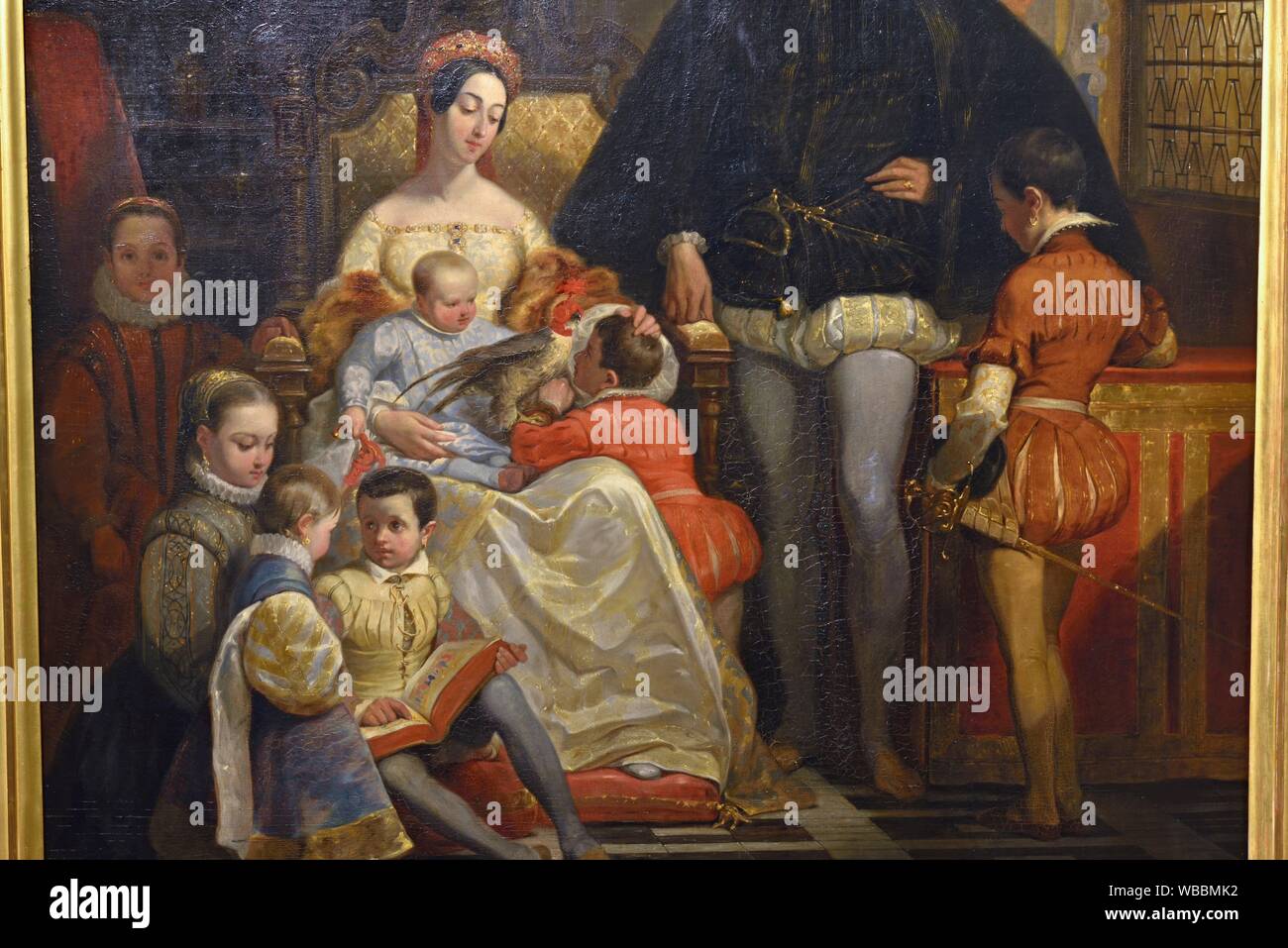 Portrait de famille (Henri II, roi de France et Catherine de Medicis et leurs enfants) par Alfred Johannot (1542-1616), Exposition ''Enfants de la Stock Photo