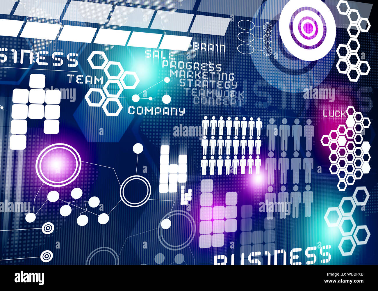 Digital business background image with icons on media screen Stock