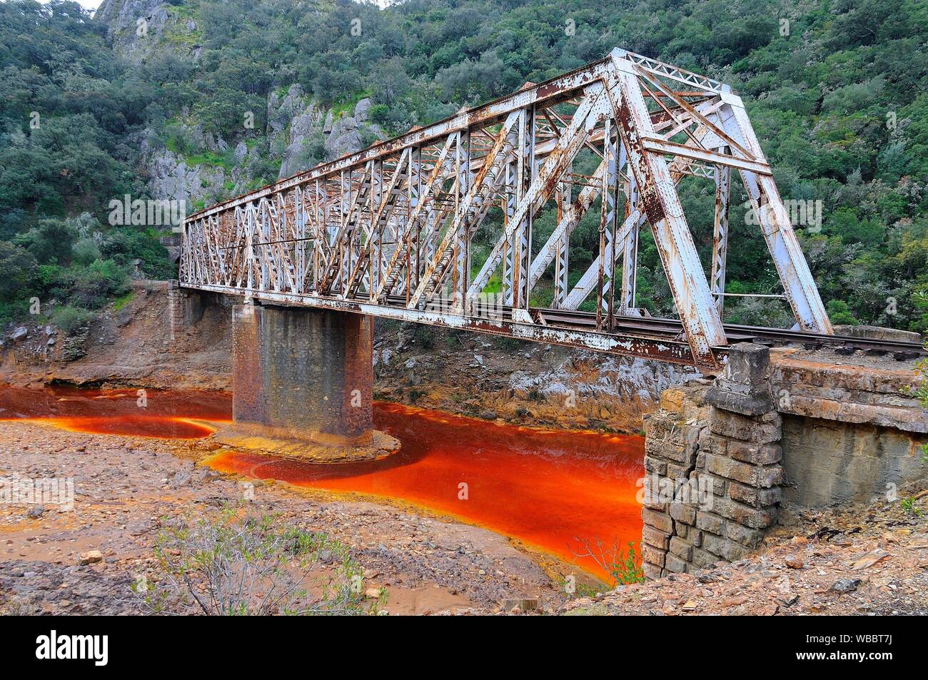 Salomon bridge. Old mining train. Tinto River. Huelva province. Andalusia.  Spain Stock Photo - Alamy