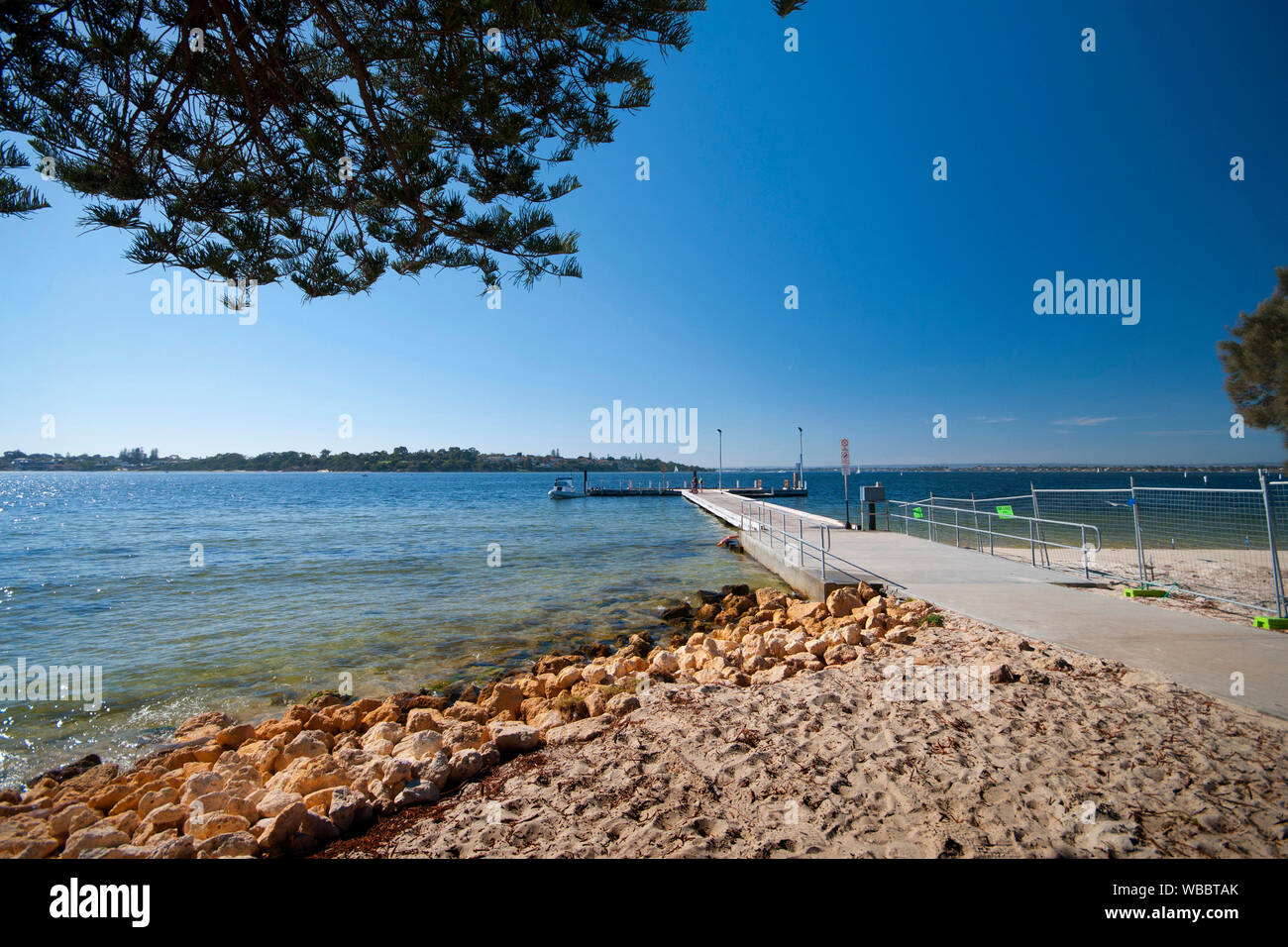 Jetty at Point Walker on the Swan River foreshore that gives views of the river and city, and bike and walking paths, cafes, jetties and parks, drawin Stock Photo