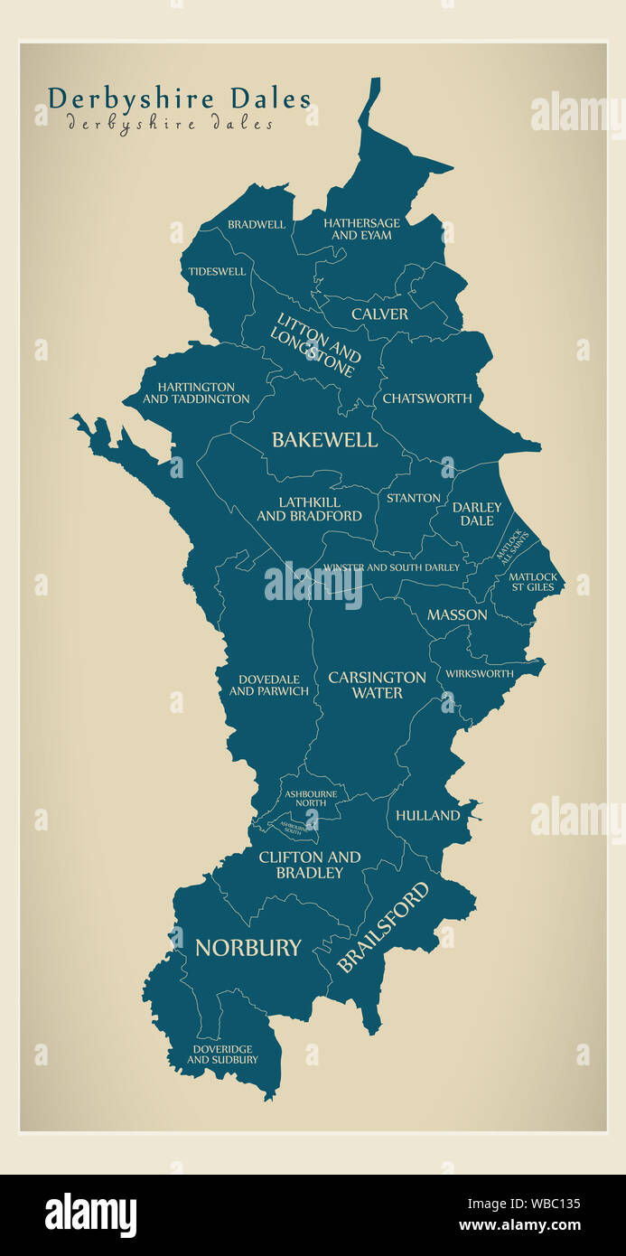 Wards map of Derbyshire Dales district in East Midlands England UK with labels Stock Photo Alamy