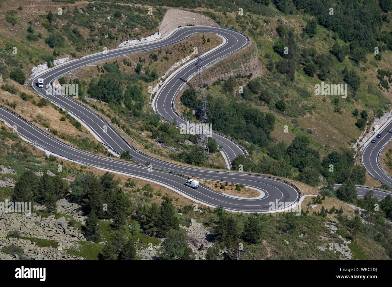 The spectacular bends of the Port de Bonaigua pass in Catalunya, Spain Stock Photo