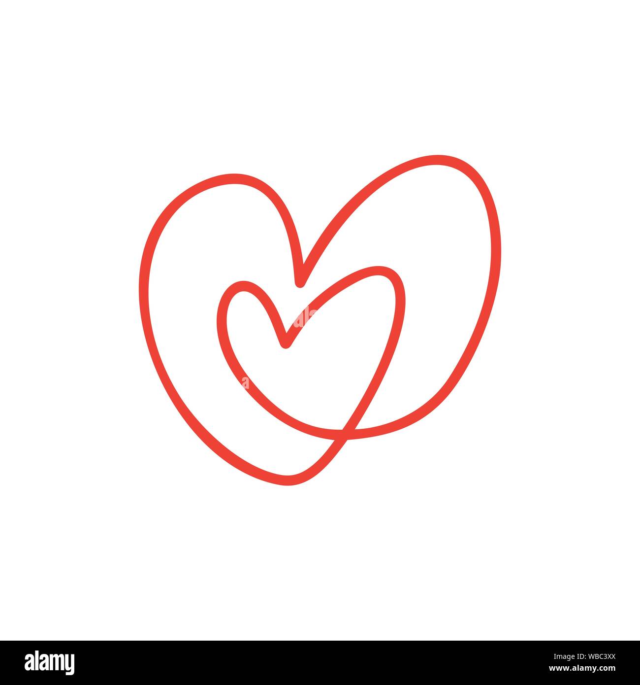Calligraphy monoline vector two Heart love sign. Romantic Hand drawn ...