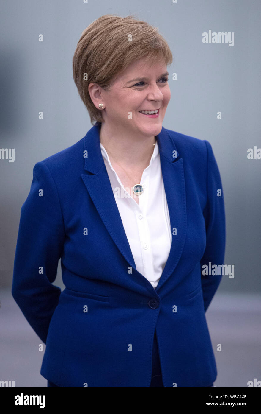 First Minister of Scotland Nicola Sturgeon during a visit to the School of Engineering at the University of Glasgow, where the Scottish Government unveiled a new 5G plan. Stock Photo