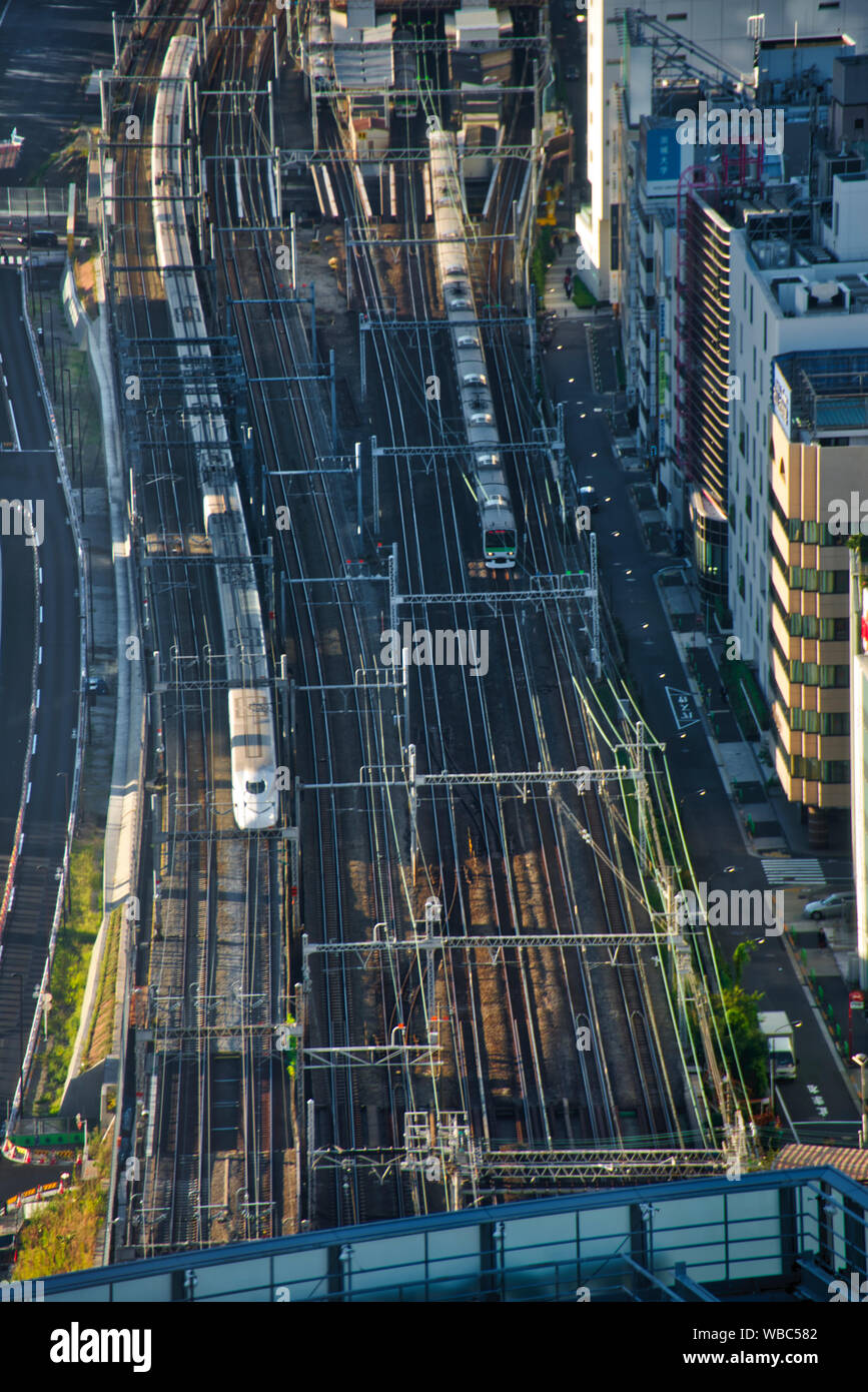 Japanese rail network near Ginza, Tokyo, Japan Stock Photo