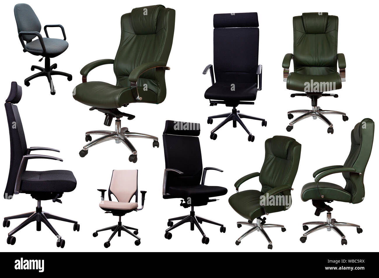 Set of comfortable and stylish office chairs isolated on white ...