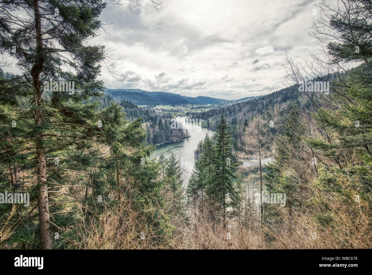 Amazing river doubs on the border of france and switzerland, panorama Stock Photo