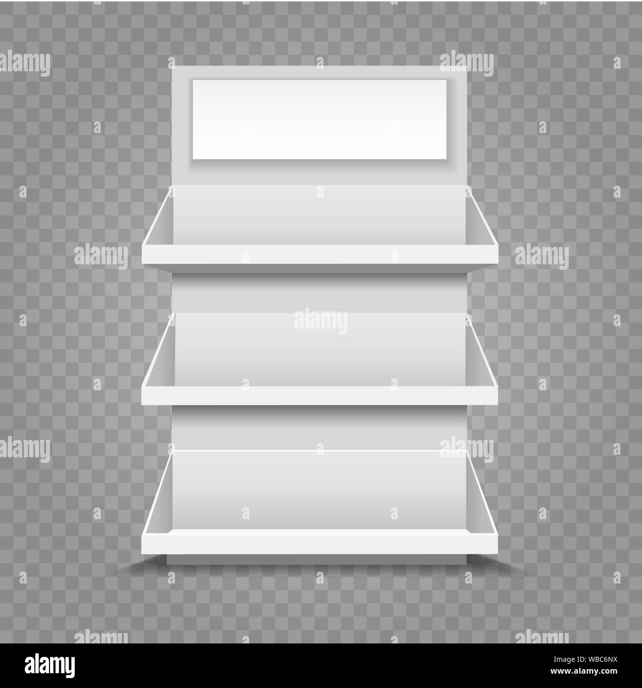 Retail display shelf. Showcase rack, store display vector stand, market retail shelves empty template isolated on transparent background Stock Vector
