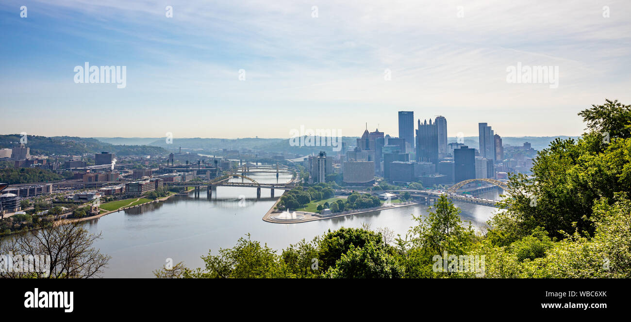 Pittsburgh Pennsylvania US of America, May 7th, 2019. Pittsburgh PA aerial view of the city downtown from Point of view park Stock Photo